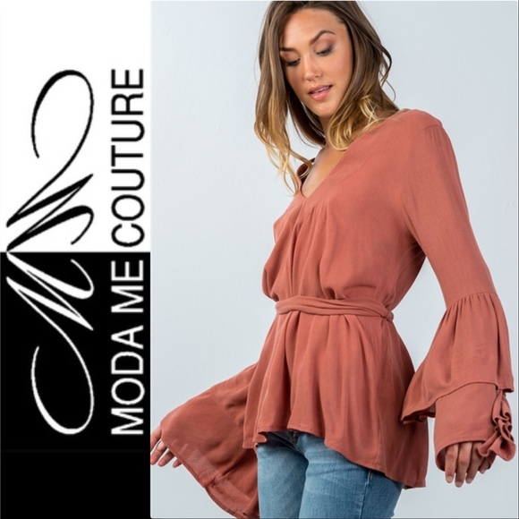 Tops - RUST COLORED BELL SLEEVE TOP MADE IN USA